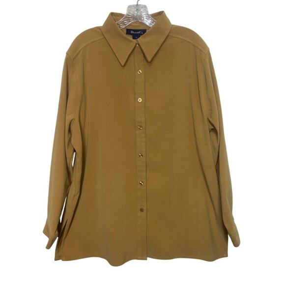 Denim & Co Button Up Shirt Womens 1X Tan Suede Like Material - Picture 1 of 6